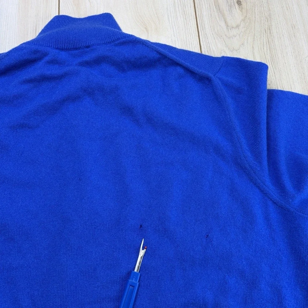 Paul Stuart 100% Cashmere Blue Quarter zip Sweater Size L Made In Italy